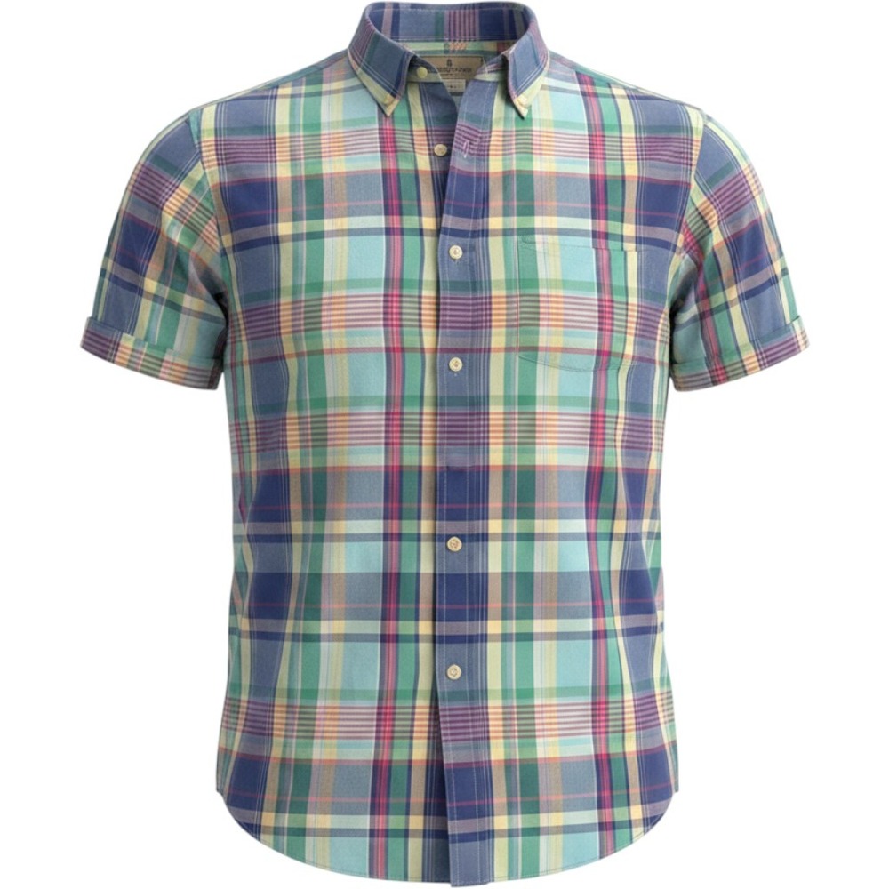 Southern Pines Mens Large Short Sleeve Plaid Button Up Shirt Multi Color Cotton